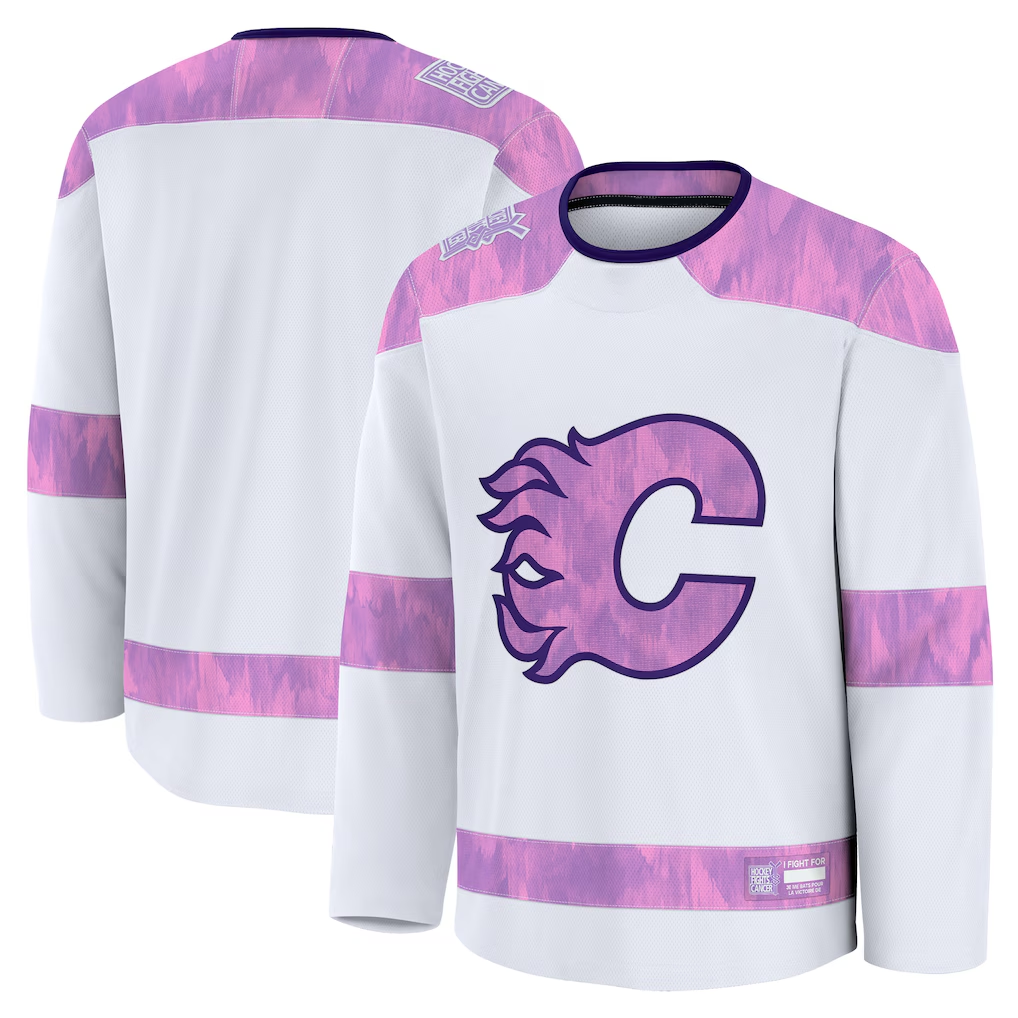 Yuxns C.Flames White 2024 Hockey Fights Cancer Practice Jerseys