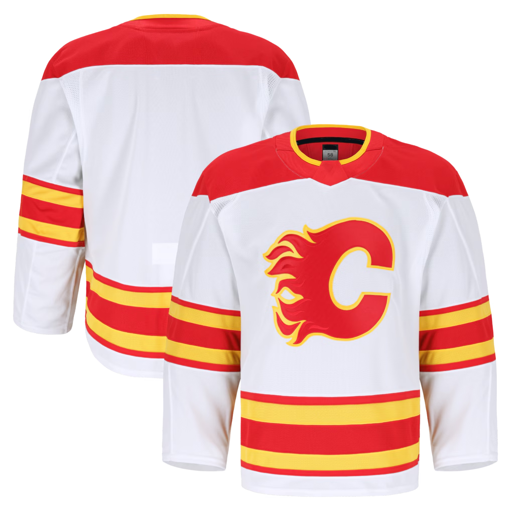 Yuxns C.Flames White Away Authentic Pro Jerseys