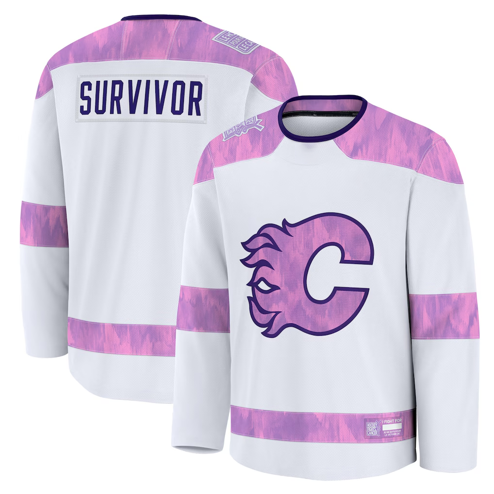 Yuxns C.Flames White Hockey Fights Cancer Survivor Practice Jerseys
