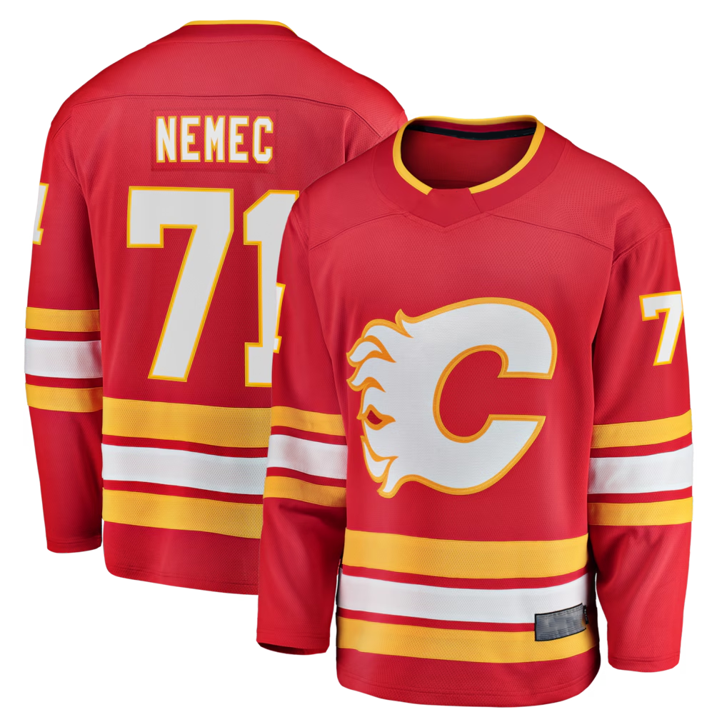 Yuxns C.Flames #71 Simon Nemec Red Home Breakaway Jerseys