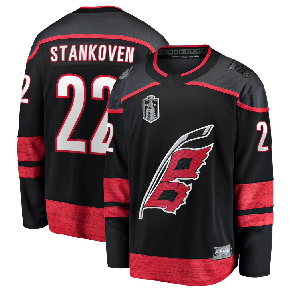 Yuxns C.Hurricanes #22 Logan Stankoven Black 2026 Stanley Cup Final Home Breakaway Stitched Jerseys