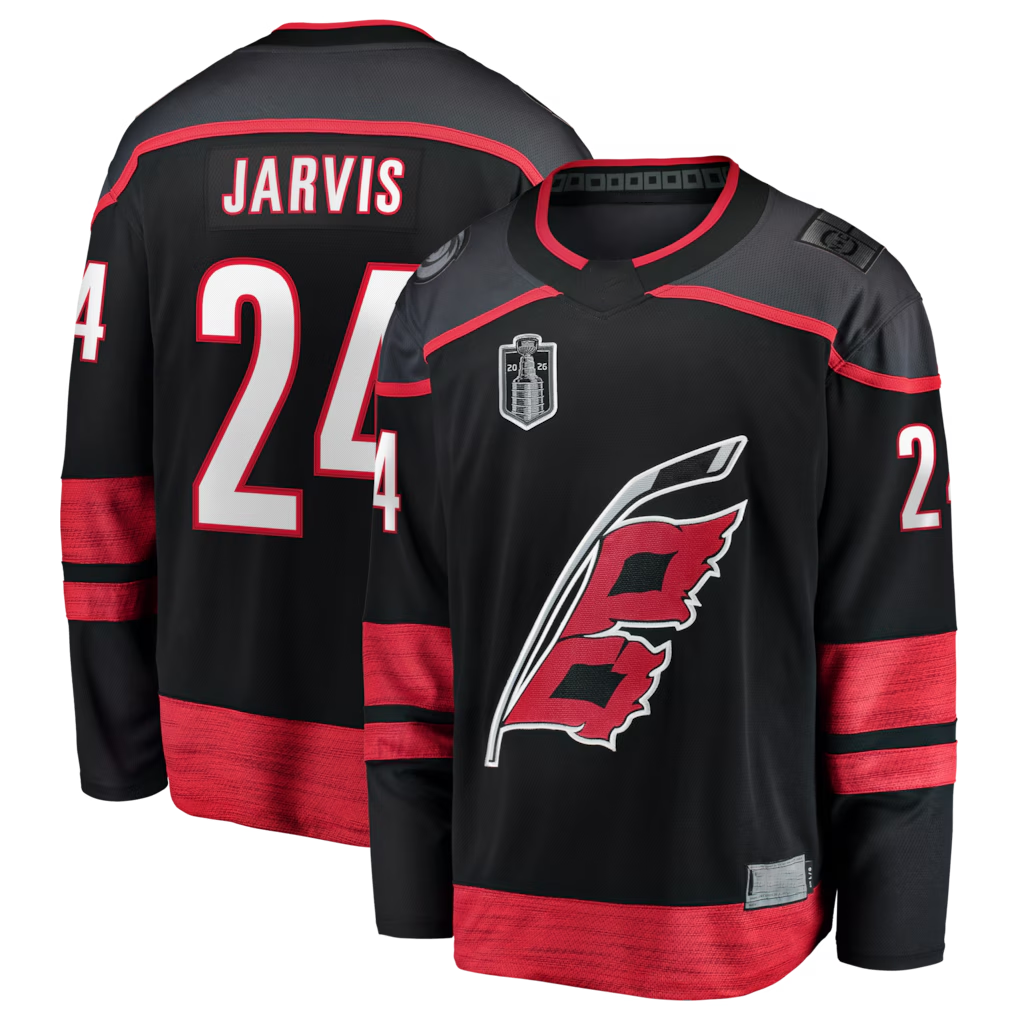 Yuxns C.Hurricanes #24 Seth Jarvis Black 2026 Stanley Cup Final Home Breakaway Stitched Jerseys