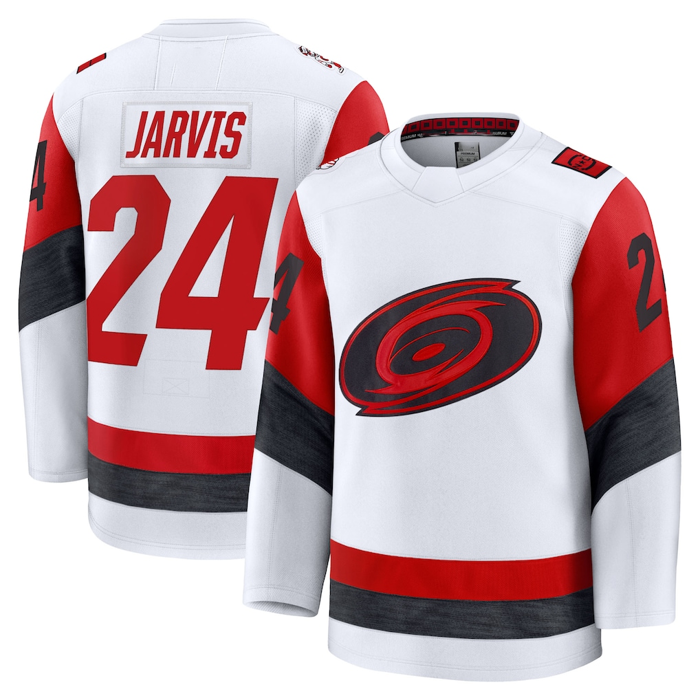 Yuxns C.Hurricanes #24 Seth Jarvis White Away Premium Stitched Jerseys
