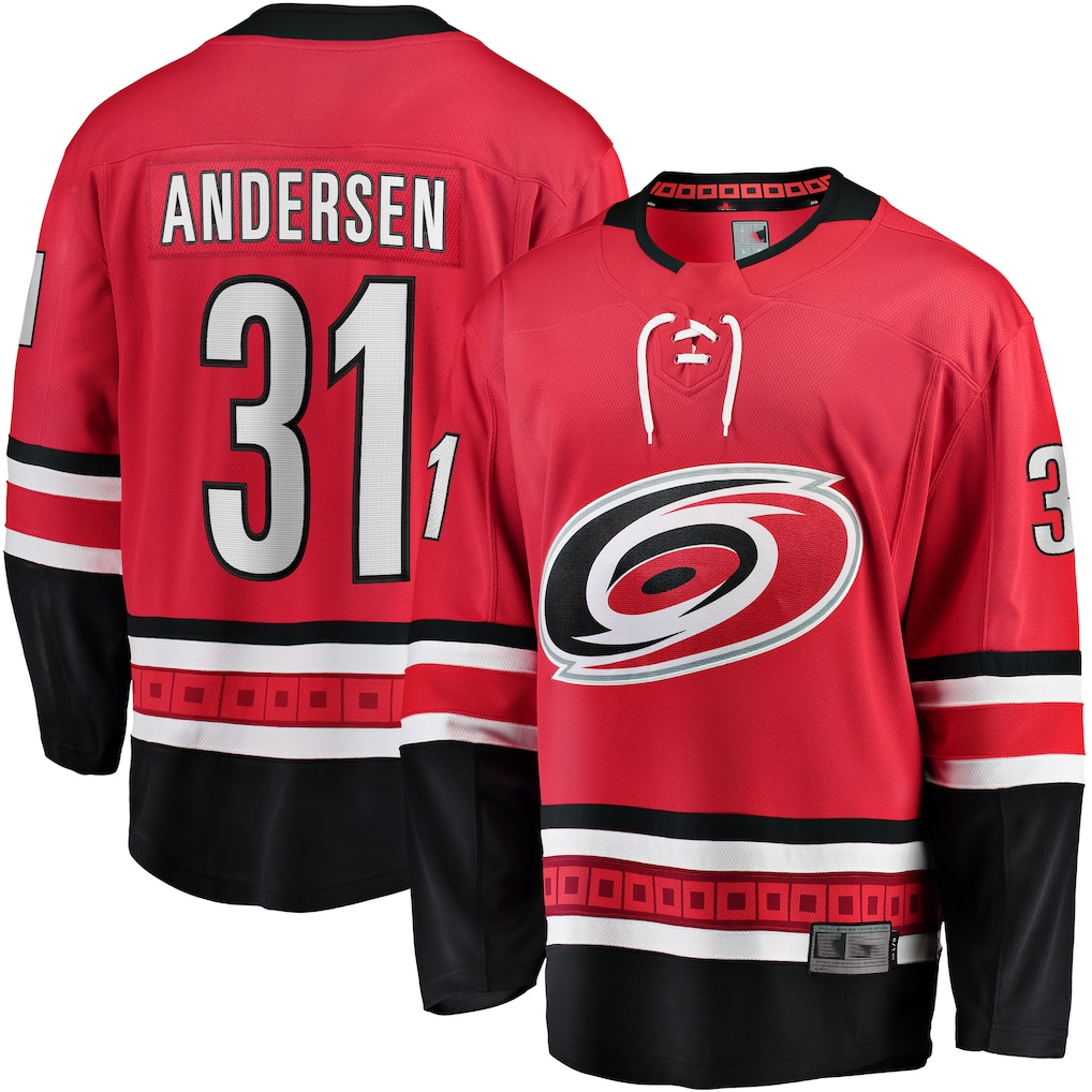 Yuxns C.Hurricanes #31 Frederik Andersen Red Alternate Breakaway Player Stitched Jerseys
