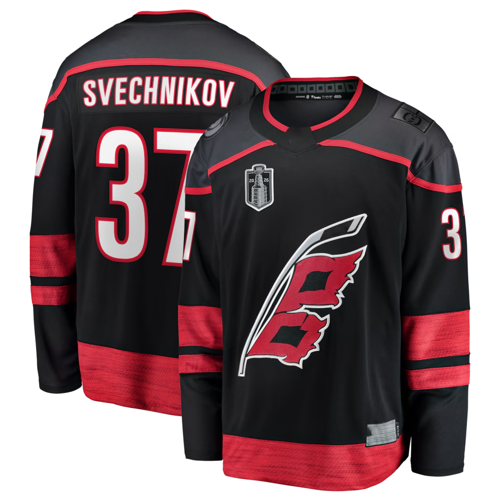 Yuxns C.Hurricanes #37 Andrei Svechnikov Black 2026 Stanley Cup Final Home Breakaway Stitched Jerseys