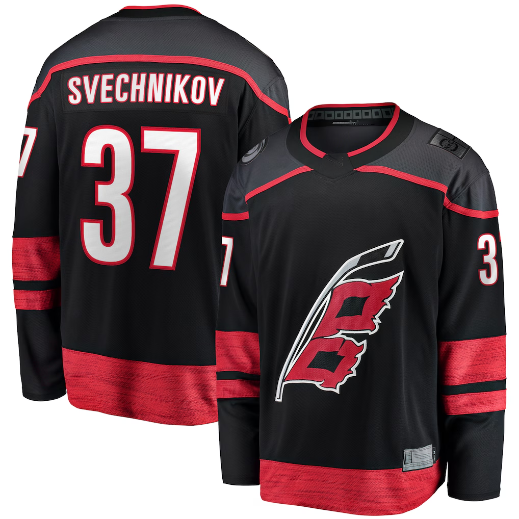 Yuxns C.Hurricanes #37 Andrei Svechnikov Black Home Breakaway Stitched Jerseys