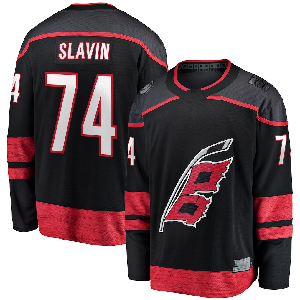 Yuxns C.Hurricanes #74 Jaccob Slavin Black Home Breakaway Player Stitched Jerseys