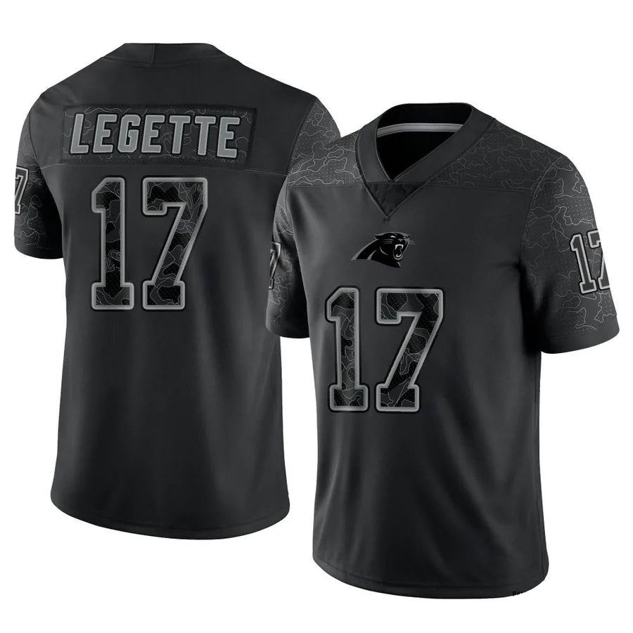 Yuxns C.Panthers #17 Xavier Legette Player Black REFLECTIVE Limited Stitched Jerseys