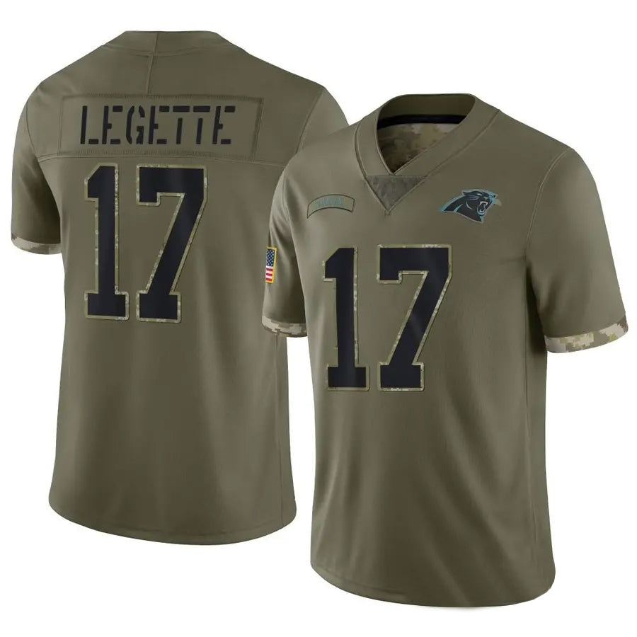 Yuxns C.Panthers #17 Xavier Legette Player Salute To Service Olive Stitched Jerseys