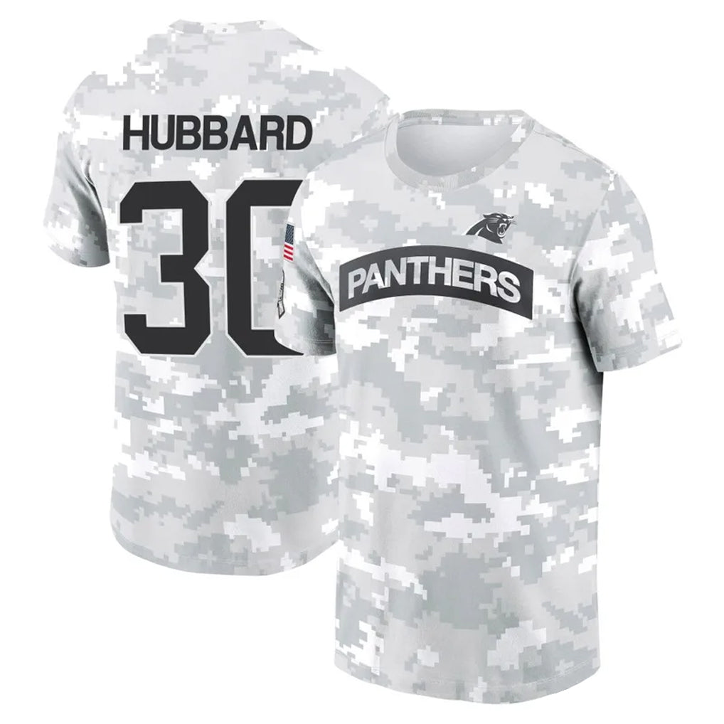 Yuxns C.Panthers #30 Chuba Hubbard Player Salute to Service Hoodies & T-Shirts Stitched Jerseys