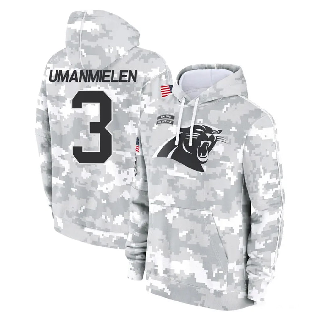 Yuxns C.Panthers #3 Princely Umanmielen Player Arctic Camo Salute to Service Pullover Hoodies Limited Game Stitched Jerseys