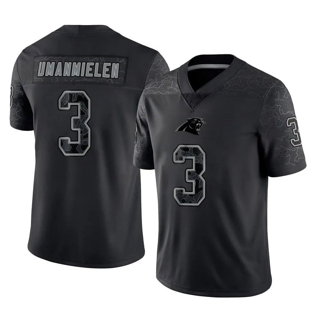 Yuxns C.Panthers #3 Princely Umanmielen Player Black Limited Reflective Game Stitched Jerseys