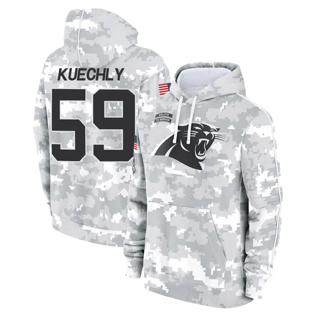 Yuxns C.Panthers #59 Luke Kuechly Player Arctic Camo Salute to Service Hoodies Stitched Jerseys