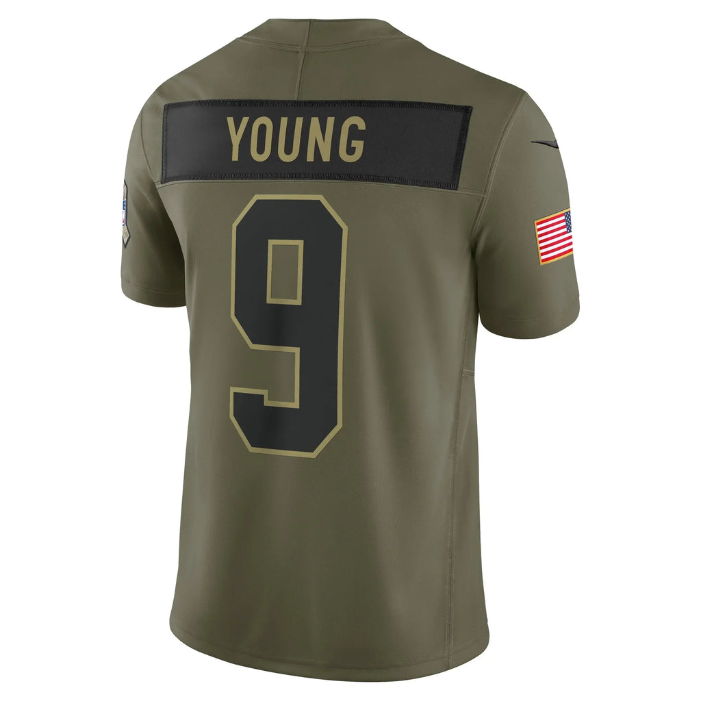 Yuxns C.Panthers #9 Bryce Young Olive 2025 Salute to Service Limited Stitched Jerseys