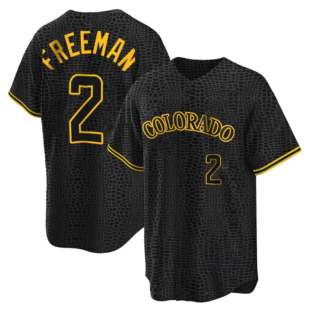 Yuxns  C.Rockies #2 Tyler Freeman Player Black Snake Skin City Home Game Stitched Jerseys