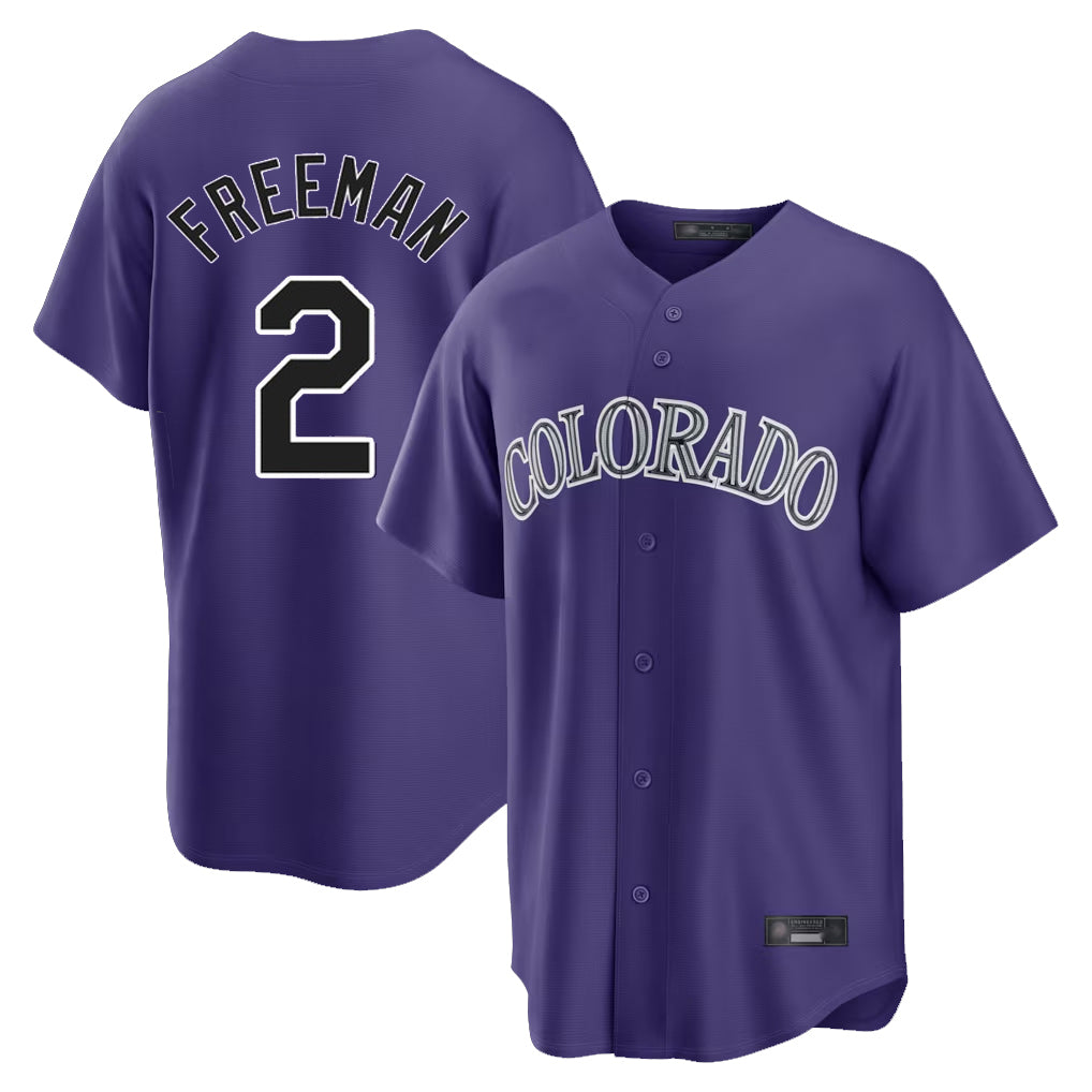 Yuxns C.Rockies #2 Tyler Freeman Player Purple Game Home Stitched Jerseys