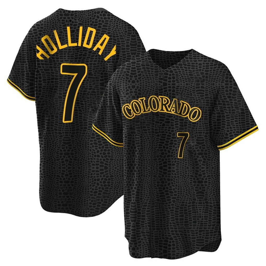 Yuxns C.Rockies #7 Matt Holliday Player Black Snake Skin City Home Game Stitched Jerseys