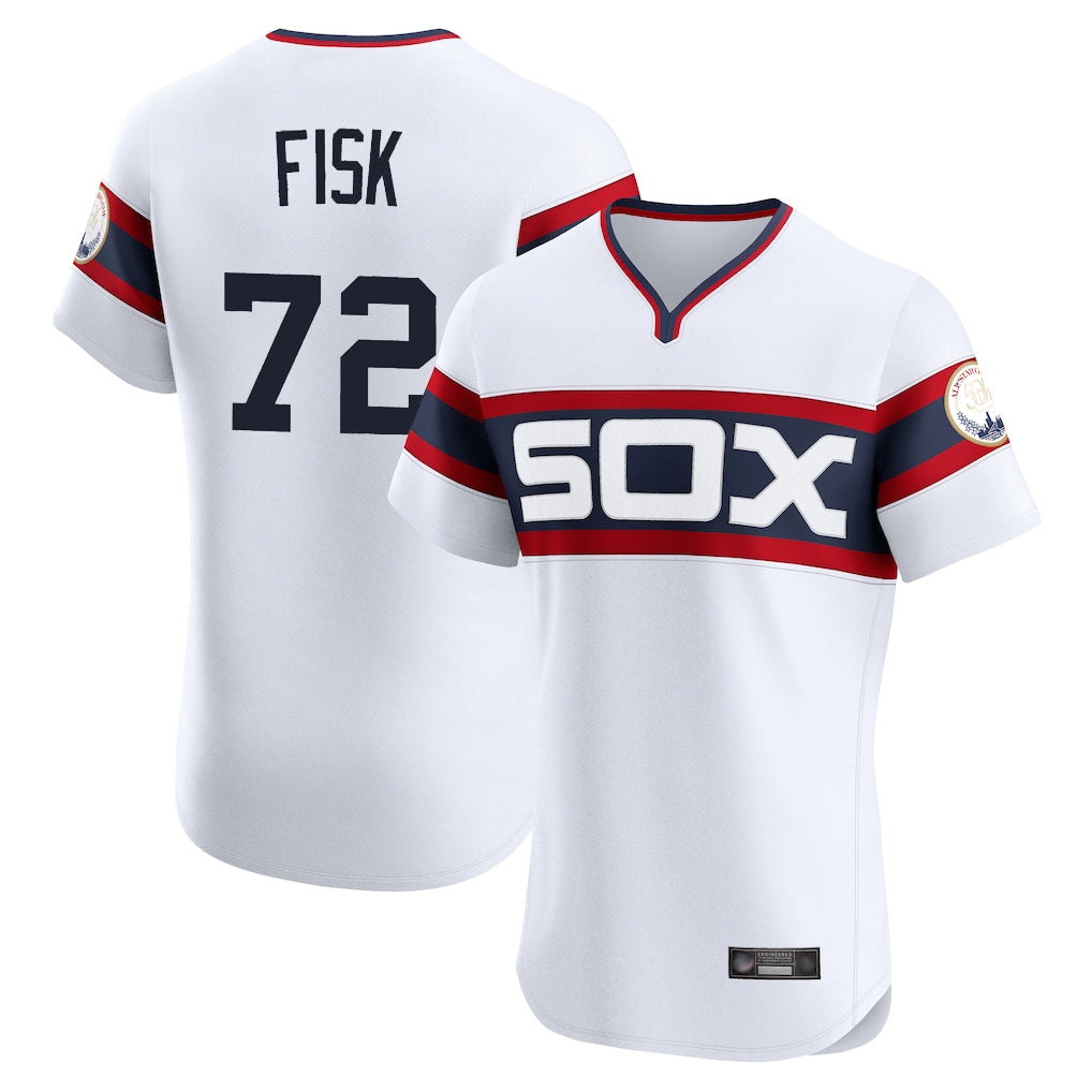 Yuxns C.White Sox #72 Carlton Fisk Player White T-shirt Limited Elite Home Stitched Jerseys