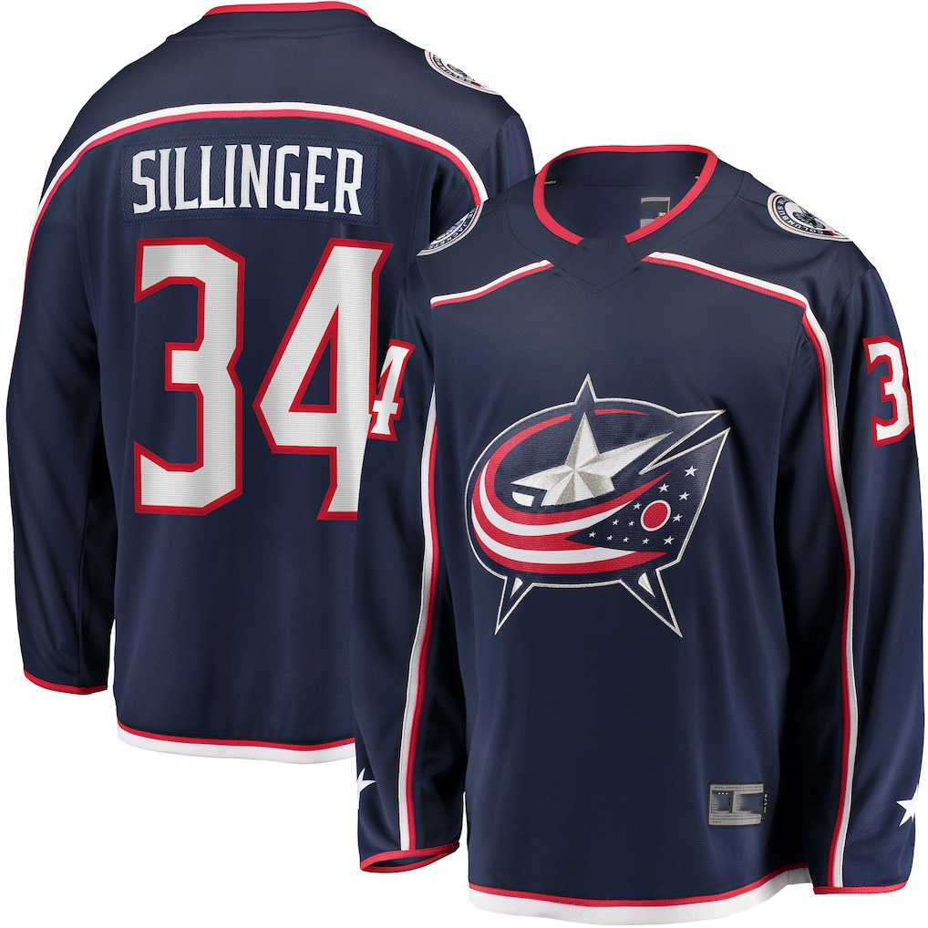 Yuxns CB.Jackets #34 Cole Sillinger Navy Home Breakaway Player Jersey