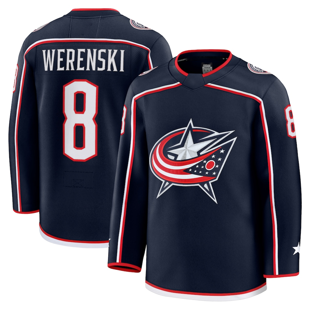 Yuxns CB.Jackets #8 Zach Werenski Navy Home Premium Jersey
