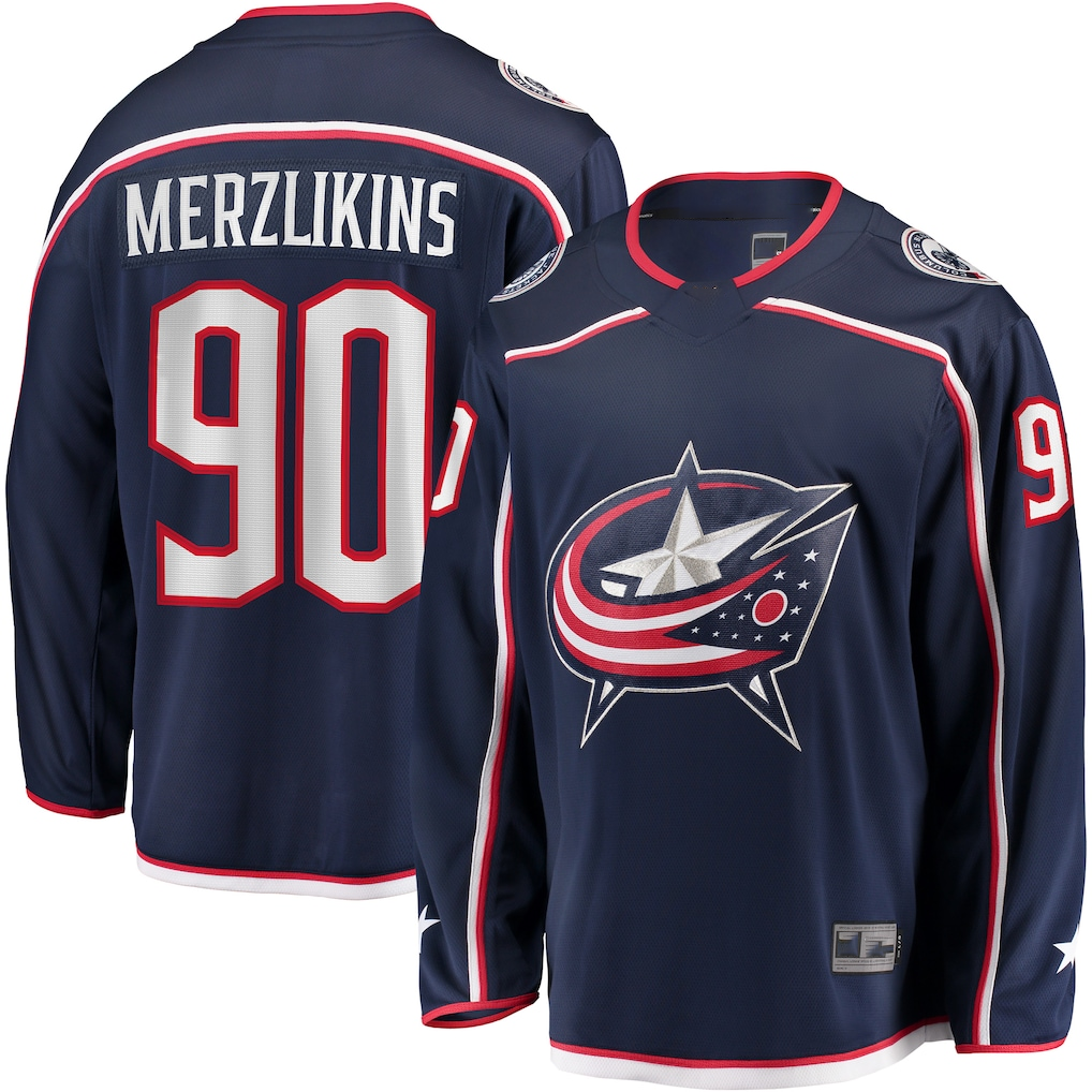 Yuxns CB.Jackets #90 Elvis Merzlikins Navy Home Breakaway Player Jersey