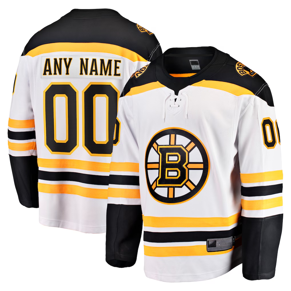 Yuxns Custom B.Bruins White Away Breakaway Stitched Jerseys