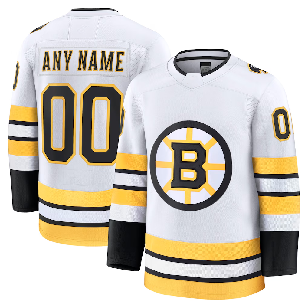 Yuxns Custom B.Bruins White Away Premium Stitched Jerseys