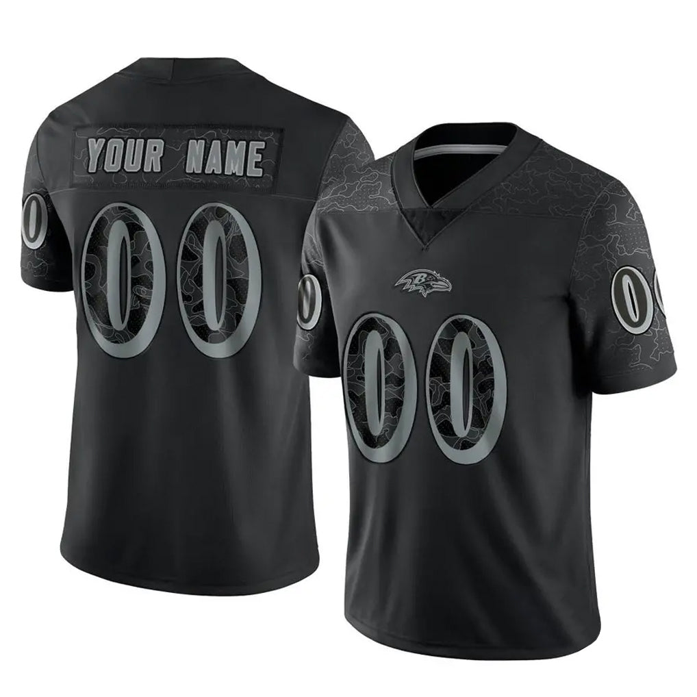 Yuxns Custom B.Ravens Black RFLCTV Limited Any Name & Numbers Stitched Jerseys