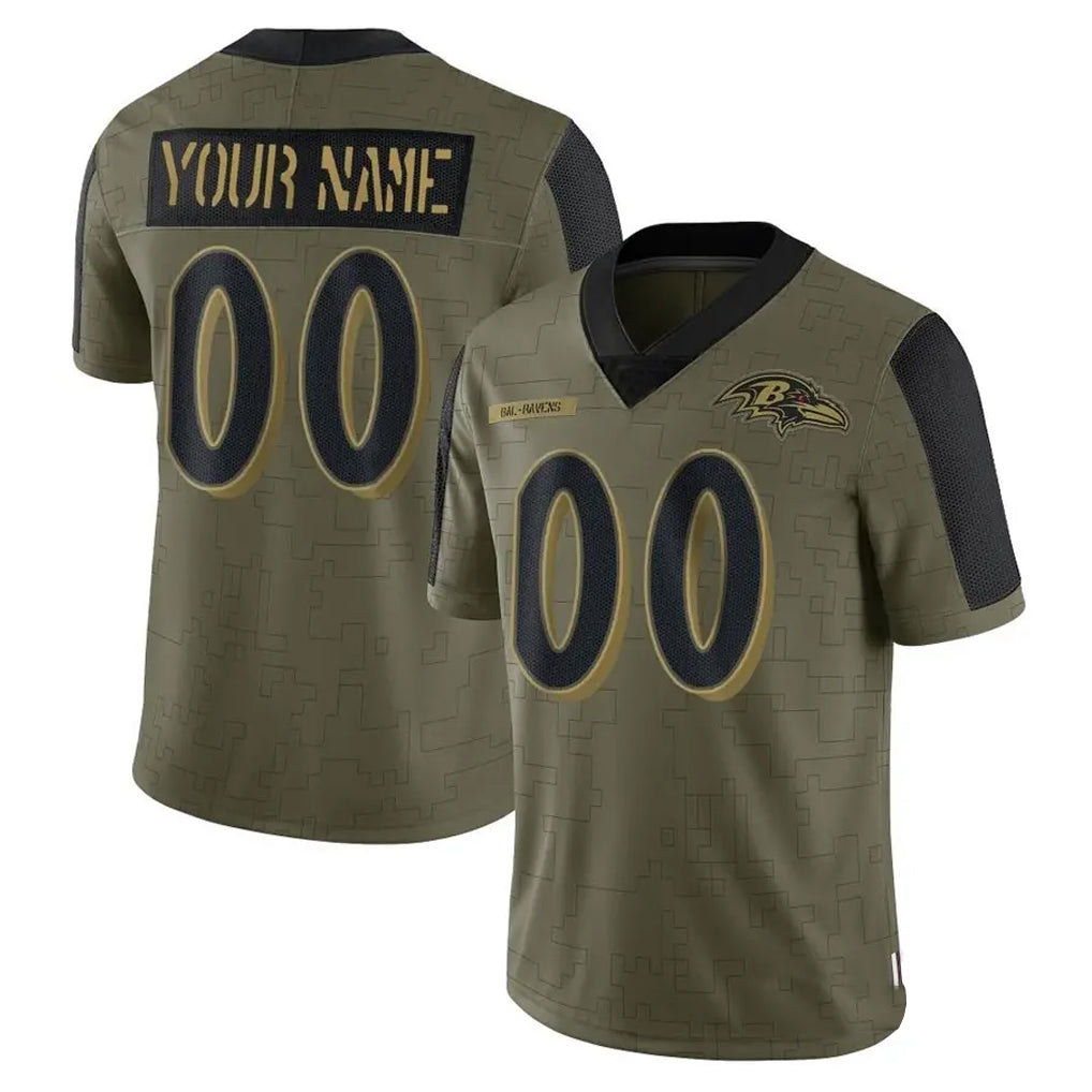 Yuxns Custom B.Ravens Olive Salute To Service Limited Game Any Name & Numbers Stitched Jerseys