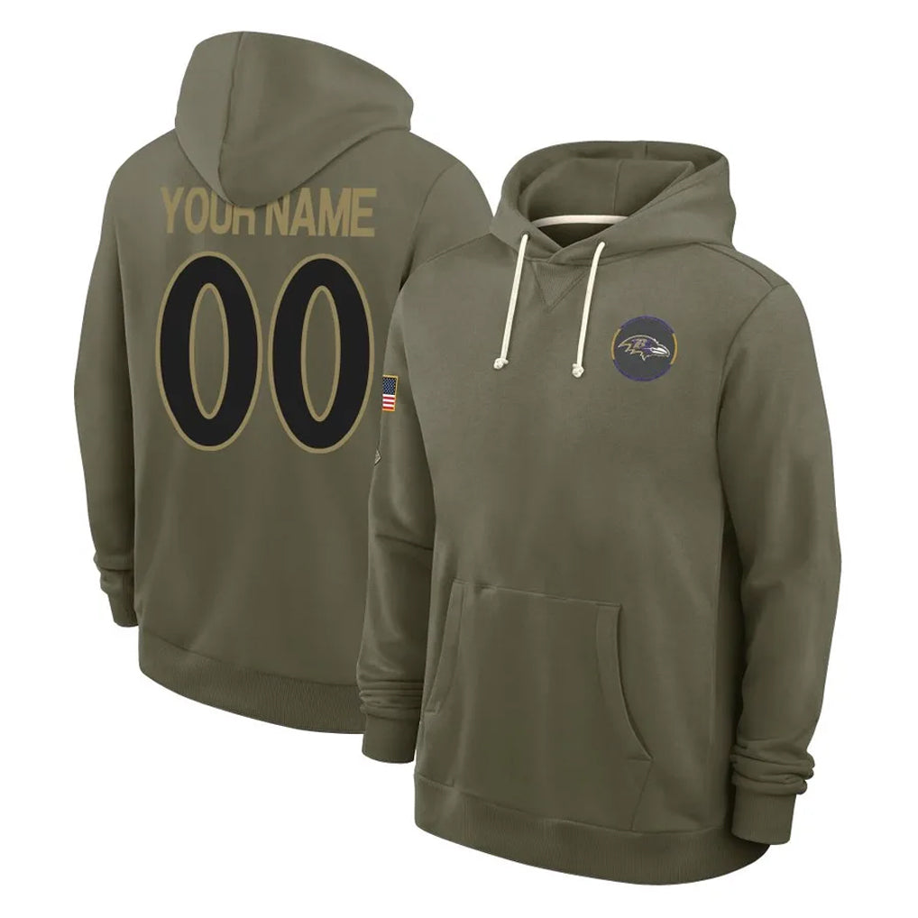 Yuxns Custom B.Ravens Olive Salute to Service Hoodie Any Name & Numbers Stitched Jerseys