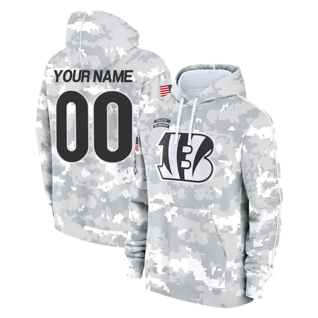 Yuxns Custom C.Bengals Arctic Camo Salute to Service Pullover Hoodie Limited Any Name & Numbers Stitched Jerseys