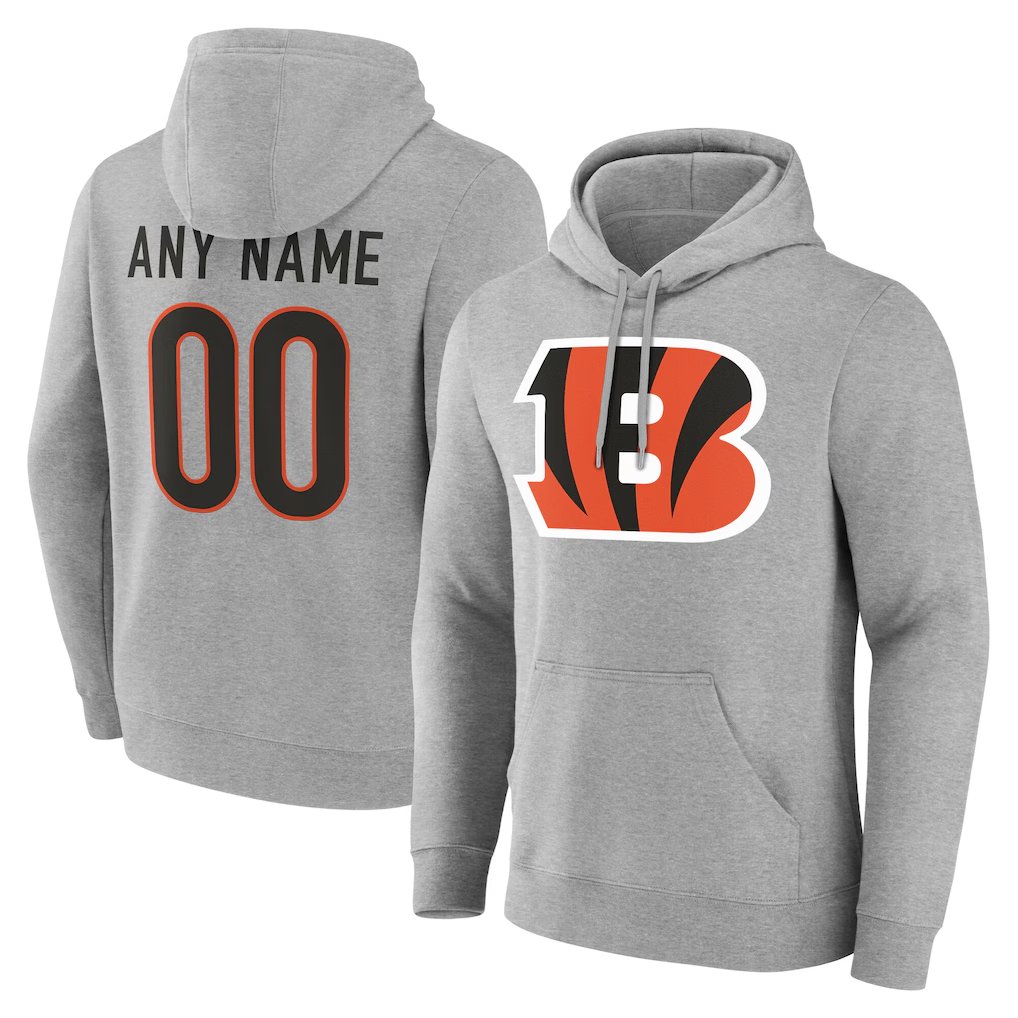 Yuxns Custom C.Bengals Gray Team Authentic Personalized Name & Number Hoodie Stitched Jerseys