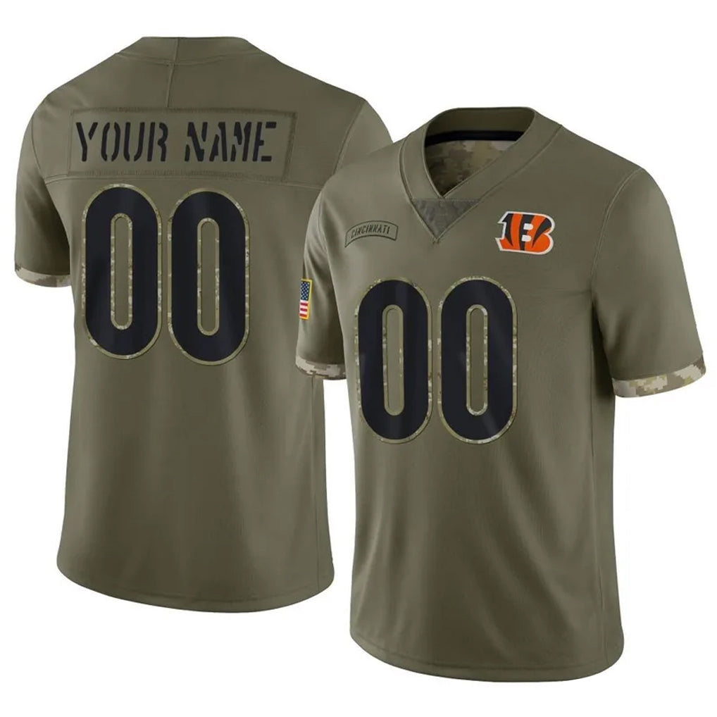 Yuxns Custom C.Bengals Olive Salute to Service Limited Game Any Name & Numbers Stitched Jerseys
