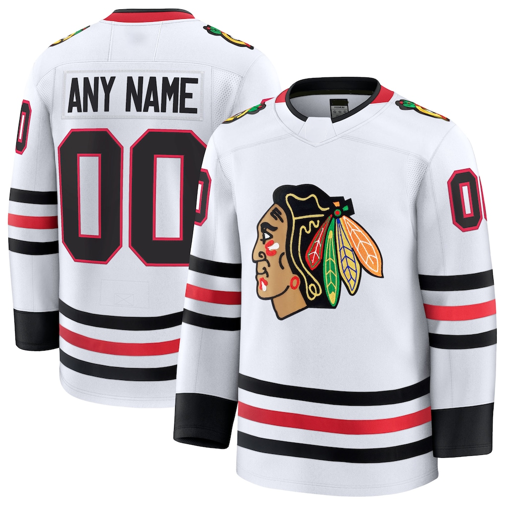 Yuxns Custom C.Blackhawks White Away Premium Jerseys