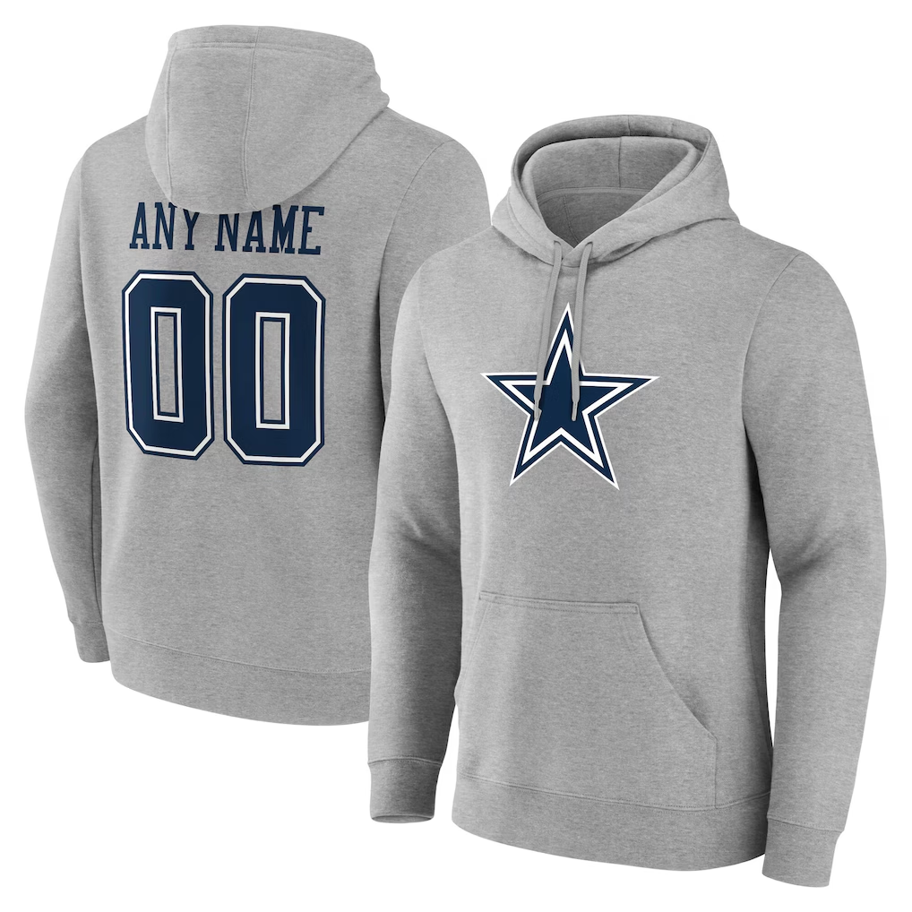 Yuxns Custom D.Cowboys Gray Team Authentic Personalized Name & Number Hoodie Stitched Jerseys