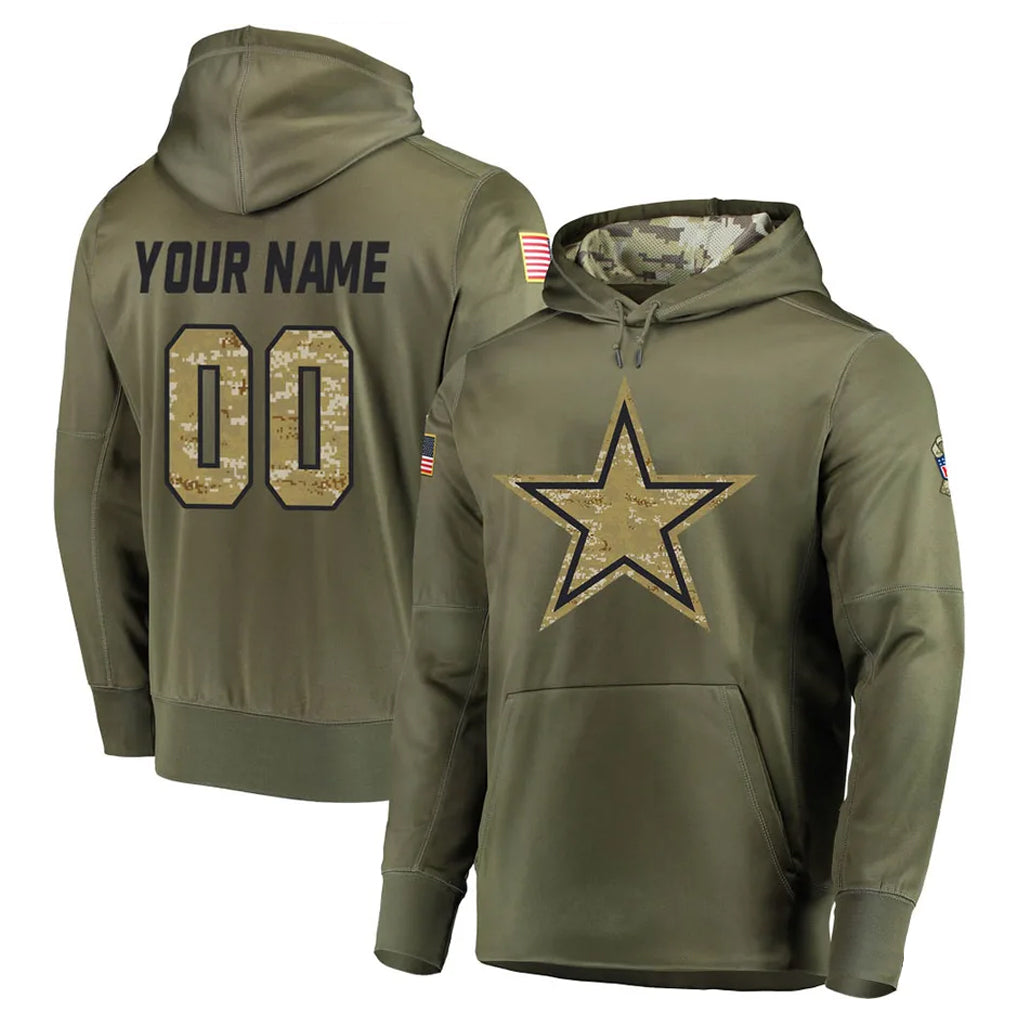 Yuxns Custom D.Cowboys Olive Salute to Service Pullover Hoodies Home Game Any Name & Numbers Stitched Jerseys