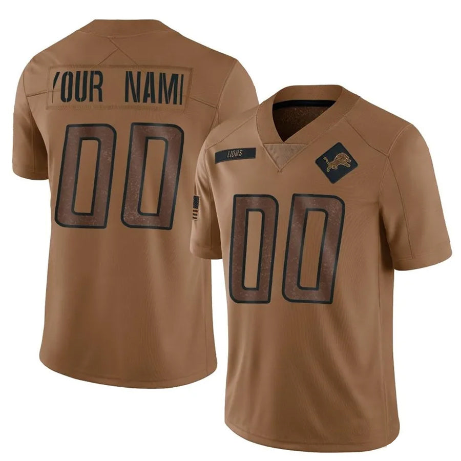 Yuxns Custom D.Lions Brown Salute To Service Limited Stitched Jerseys