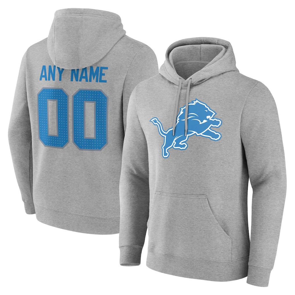 Yuxns Custom D.Lions Gray Pullover Hoodies Limited Any Name & Numbers Stitched Jerseys