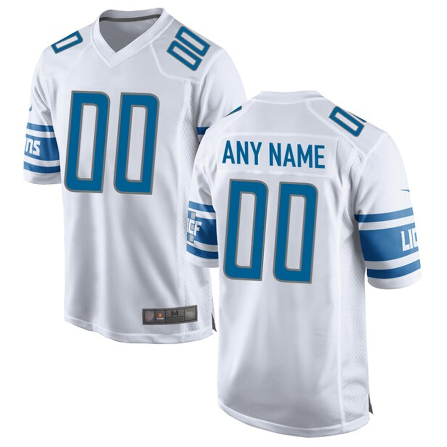 Yuxns Custom D.Lions White Replica Game Stitched Jerseys