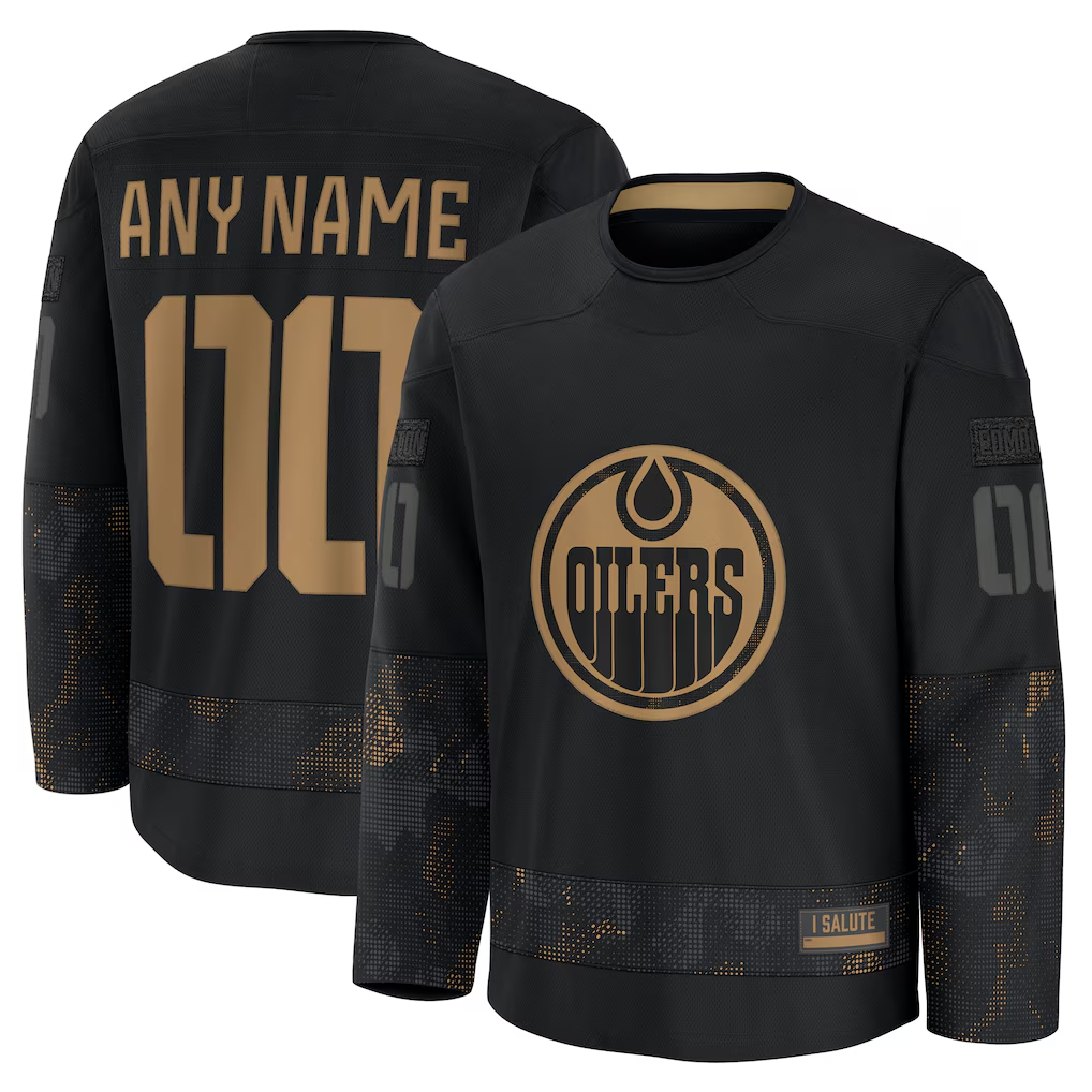 Yuxns Custom E.Oilers Black 2024 Military Appreciation Practice Jerseys
