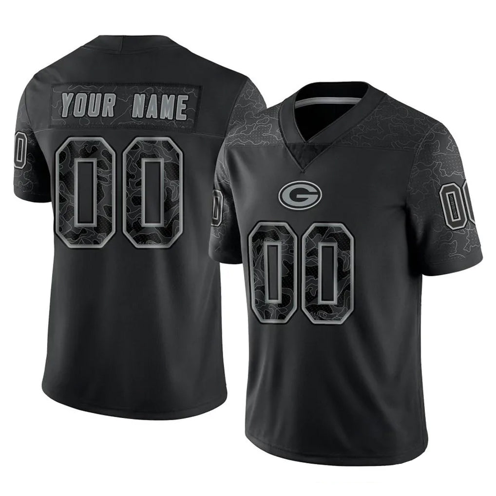 Yuxns Custom GB.Packers Black Reflective Limited Home Game Any Name & Numbers Stitched Jerseys