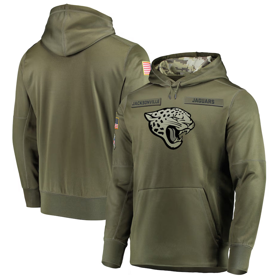Yuxns Custom J.Jaguars Olive Salute to Service Pullover Hoodie Game Stitched Jerseys