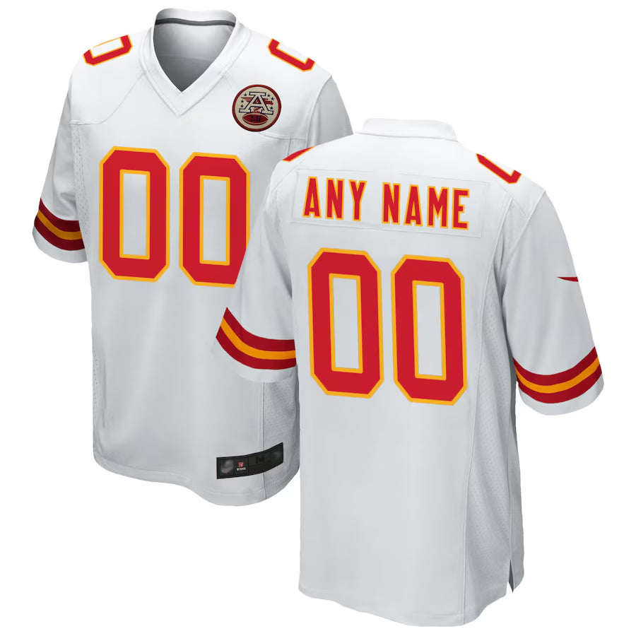 Yuxns Custom KC.Chiefs White Replica Game Stitched Jerseys