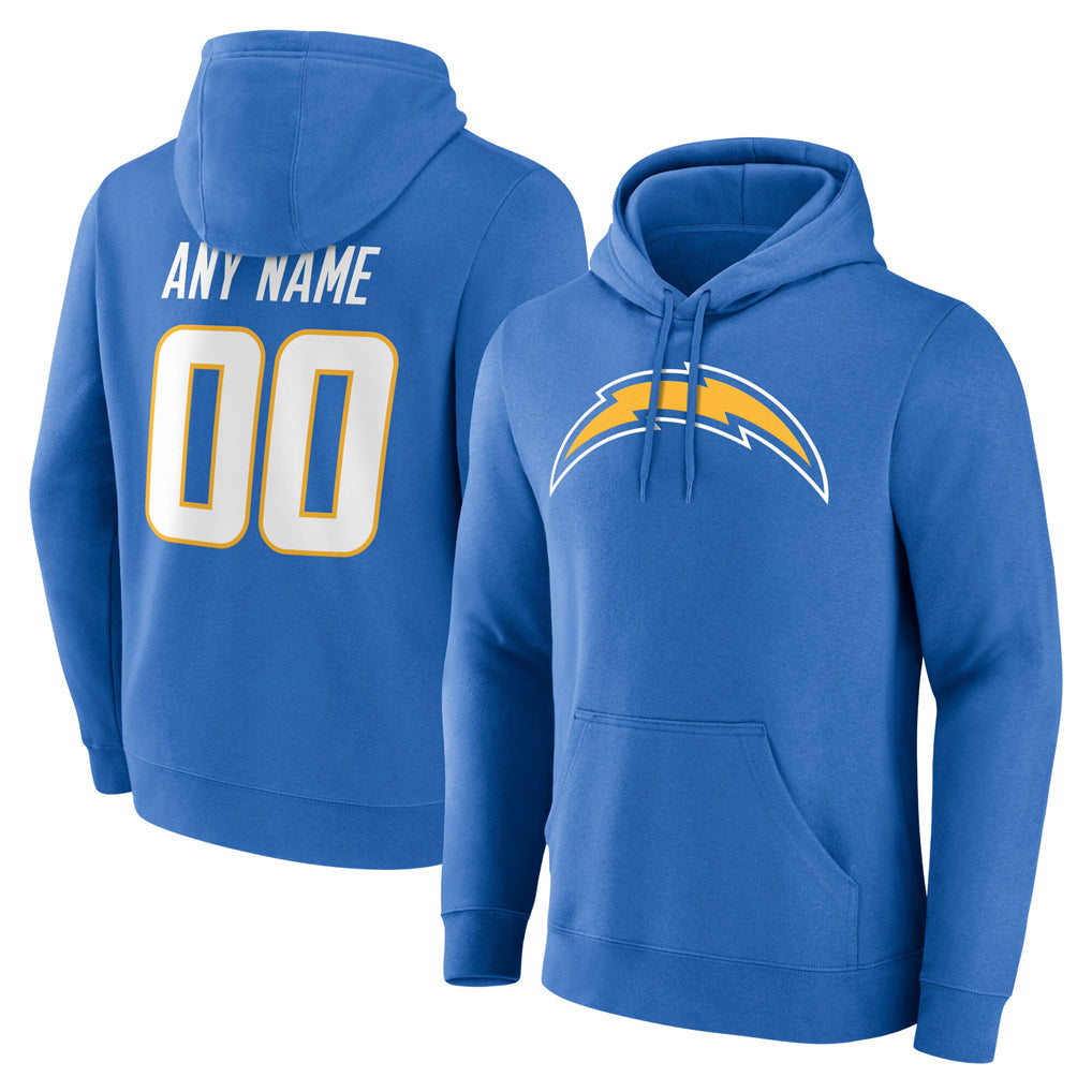 Yuxns Custom LA.Chargers Blue LOGO Pullover Hoodies Home Game Any Name & Numbers Stitched Jerseys