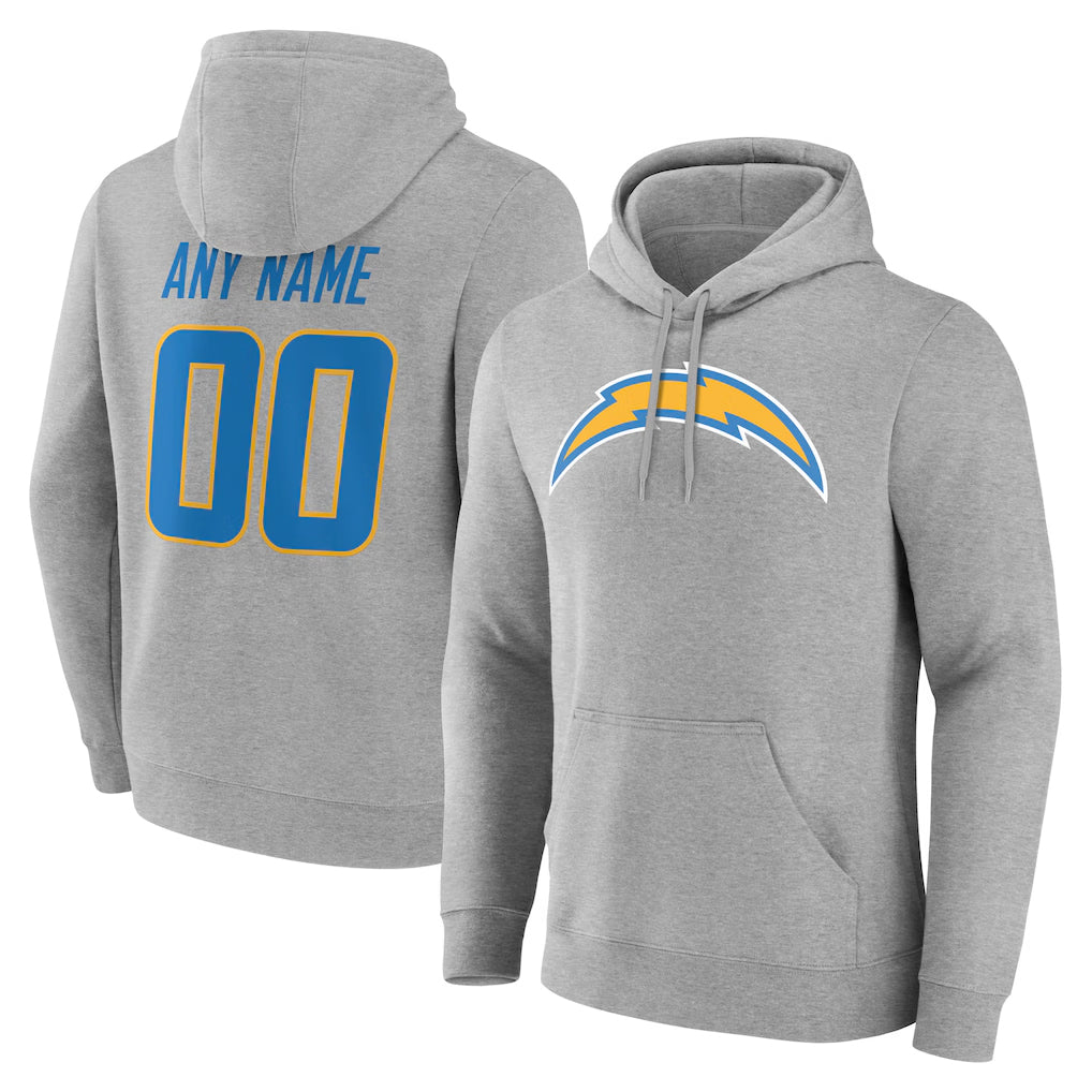 Yuxns Custom LA.Chargers Gray LOGO Pullover Hoodies Home Game Any Name & Numbers Stitched Jerseys