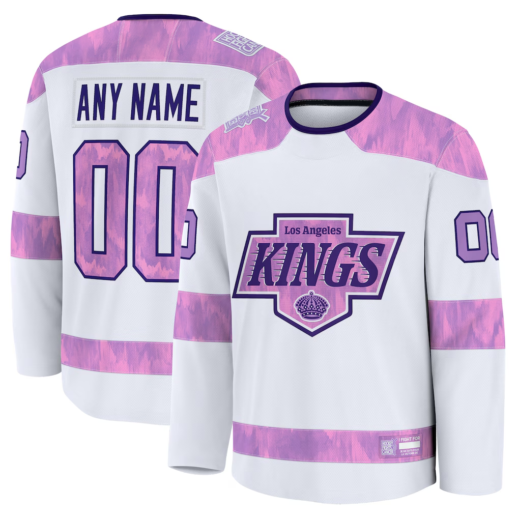 Yuxns Custom LA.Kings White 2024 Hockey Fights Cancer Practice Jerseys