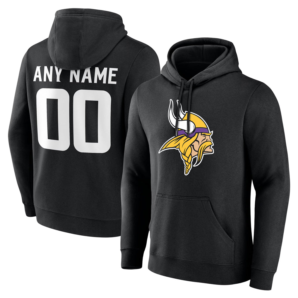 Yuxns Custom M.Vikings Black LOGO Pullover Hoodies Limited Any Name & Numbers Stitched Jerseys