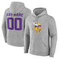 Yuxns Custom M.Vikings Gray LOGO Pullover Hoodies Limited Any Name & Numbers Stitched Jerseys