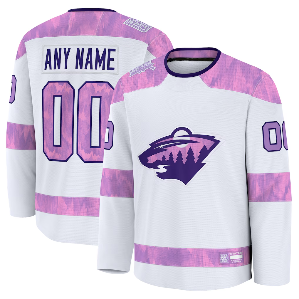 Yuxns Custom M.Wild White 2024 Hockey Fights Cancer Practice Jerseys