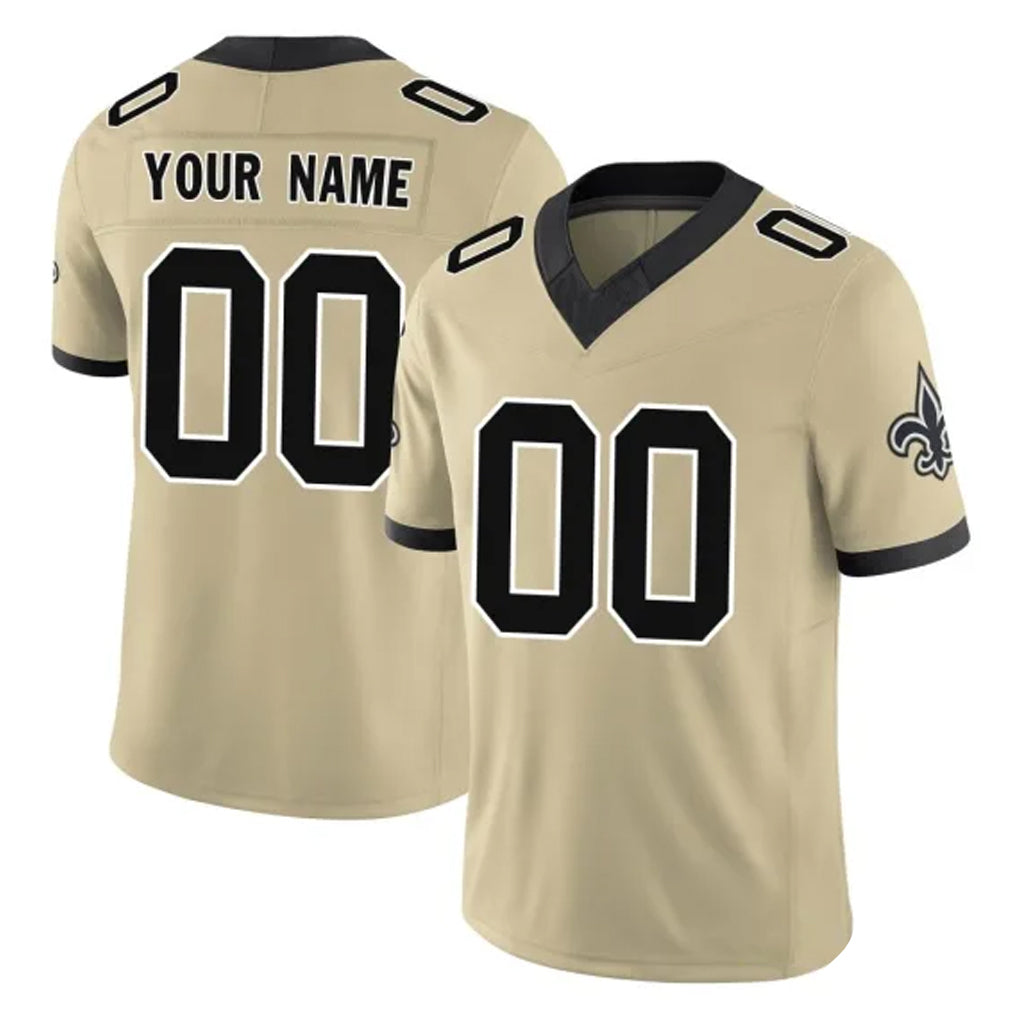 Yuxns Custom NO.Saints Gold Limited Vapor F.U.S.E. Home Game Any Name & Numbers Stitched Jerseys